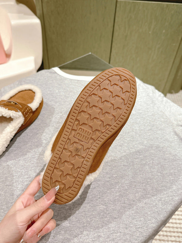 Miu Mule Half Fur Caramel Suede