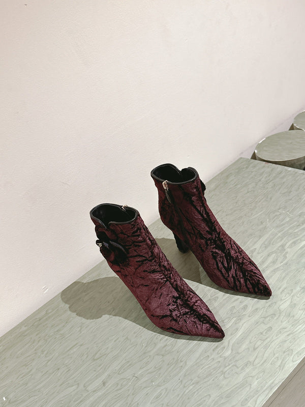 CC Ankle Boots 85mm Brown Red Rough Velvet Fabric