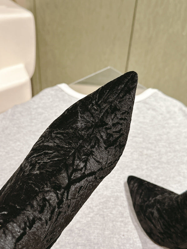 CC Ankle Boots 85mm Black Rough Velvet Fabric