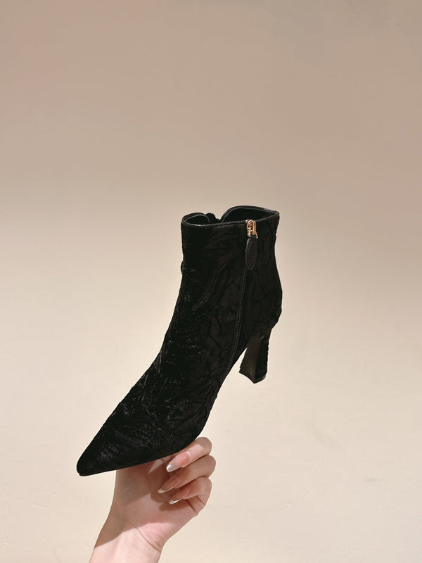 CC Ankle Boots 85mm Black Rough Velvet Fabric