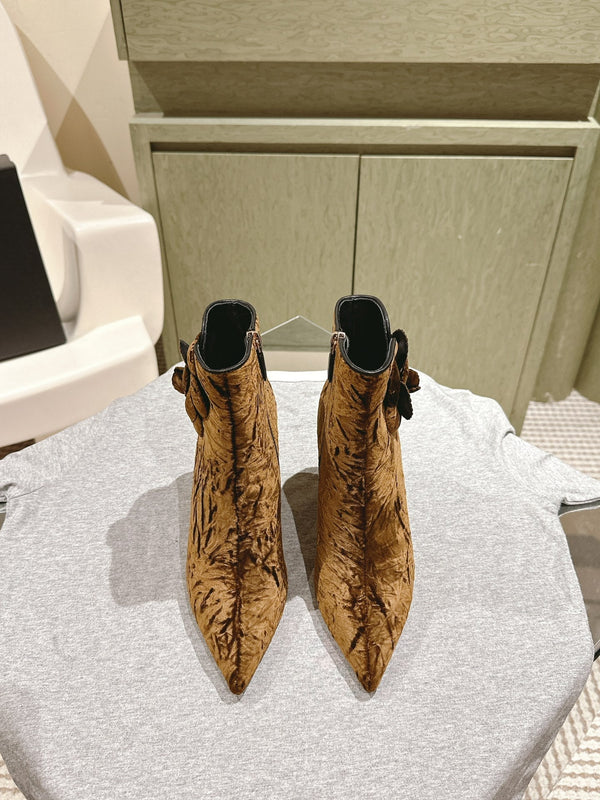 CC Ankle Boots 85mm Brown Yellow Rough Velvet Fabric