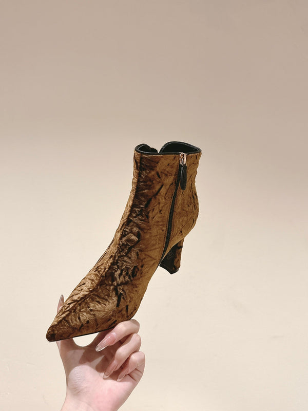 CC Ankle Boots 85mm Brown Yellow Rough Velvet Fabric