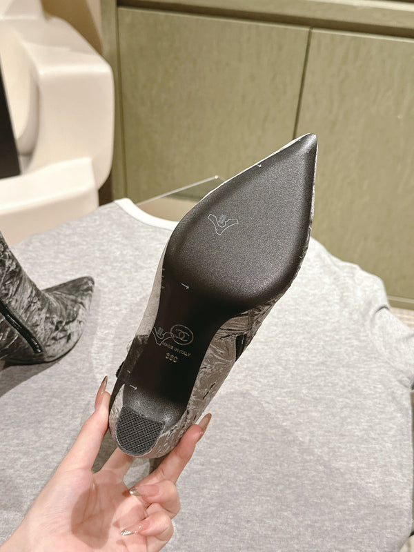 Stivaletti CC 85mm Tessuto Velluto Ruvido Argento