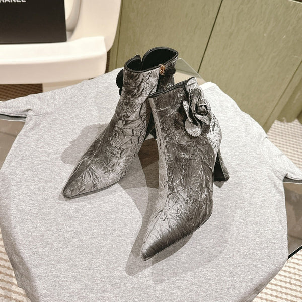 Stivaletti CC 85mm Tessuto Velluto Ruvido Argento