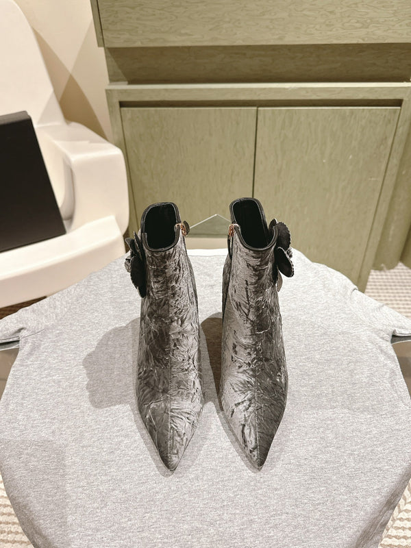 Stivaletti CC 85mm Tessuto Velluto Ruvido Argento