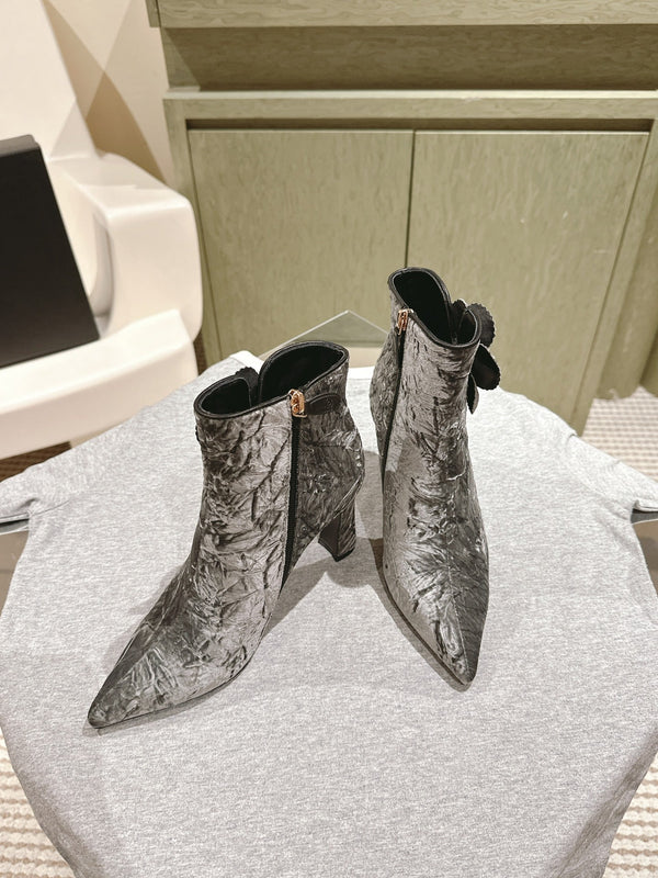 Stivaletti CC 85mm Tessuto Velluto Ruvido Argento