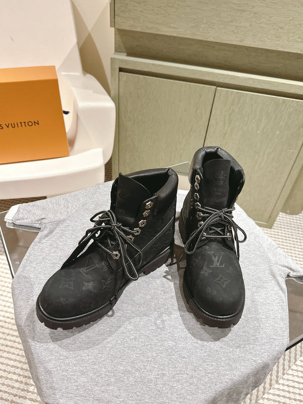 LV x Timberland 6in Ankle Boot 50mm Black Monogram Embossed Suede 450425