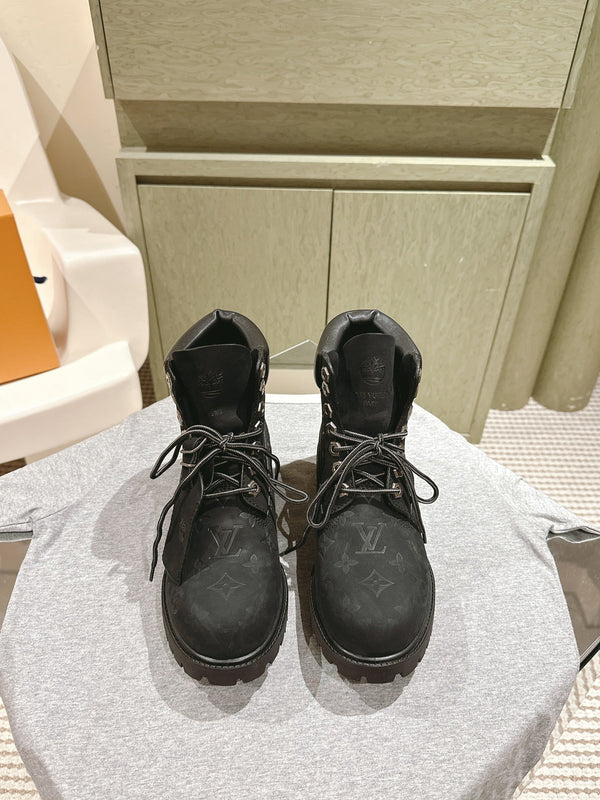 LV x Timberland 6in Ankle Boot 50mm Black Monogram Embossed Suede 450425