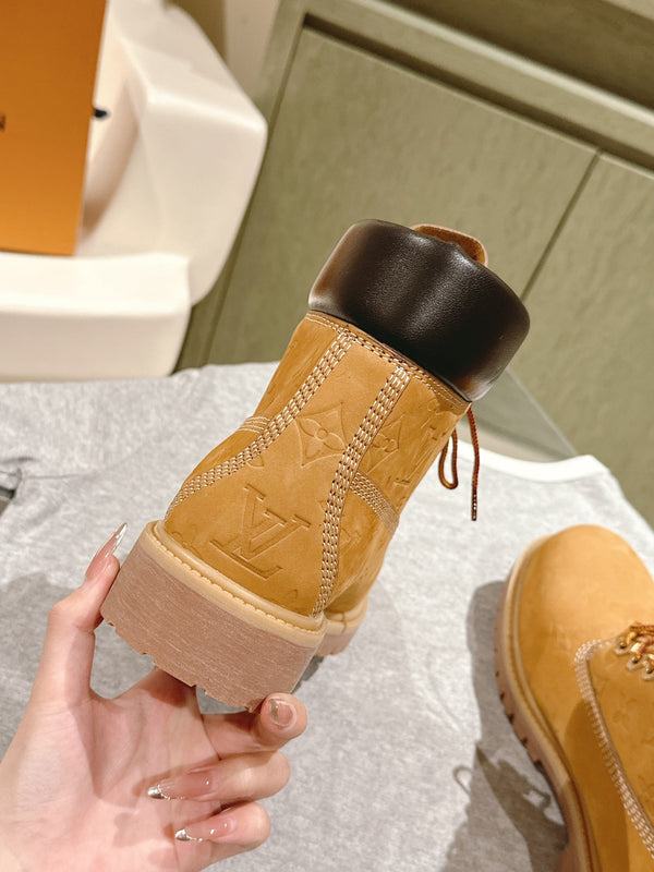 LV x Timberland 6in Ankle Boot 50mm Light Brown Monogram Embossed Suede 450426
