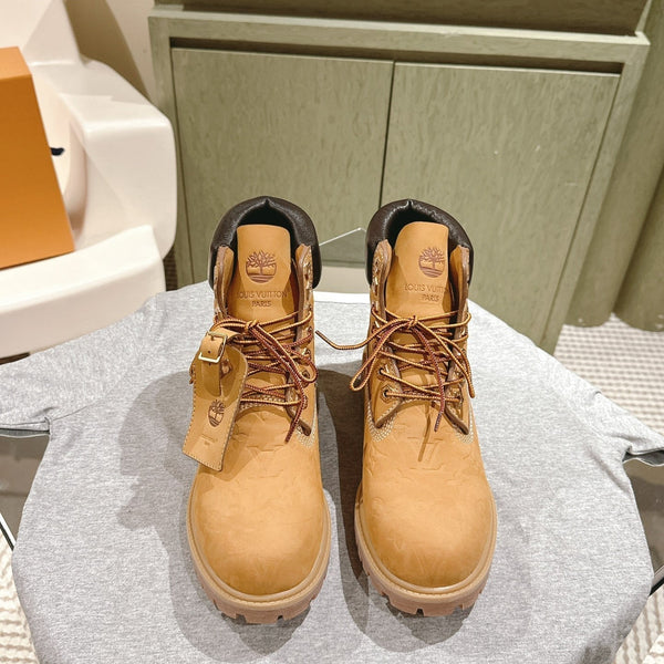 LV x Timberland 6in Ankle Boot 50mm Light Brown Monogram Embossed Suede 450426