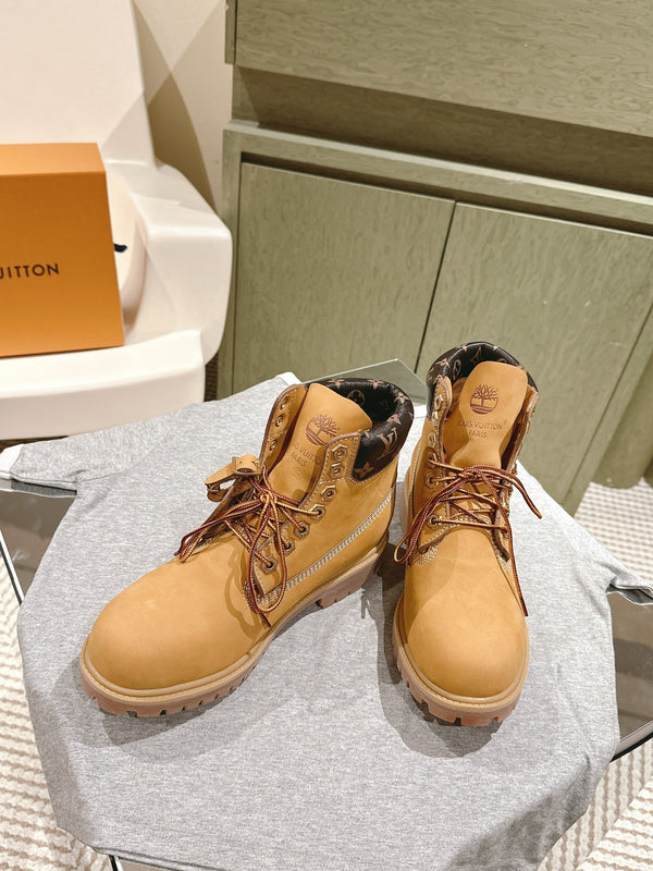 LV x Timberland 6in Ankle Boot 50mm Light Brown Suede & Monogram Canvas 450428