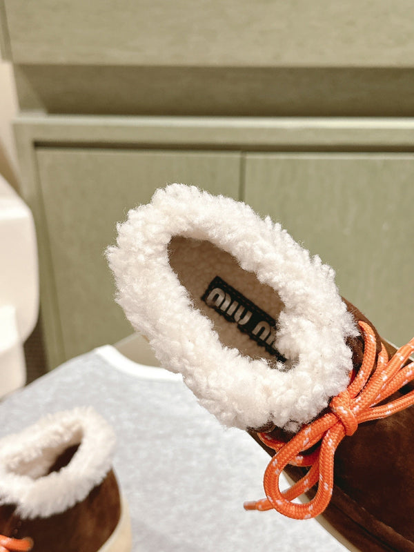 Miu Ankle Boots Caramel Fleece Lining Suede