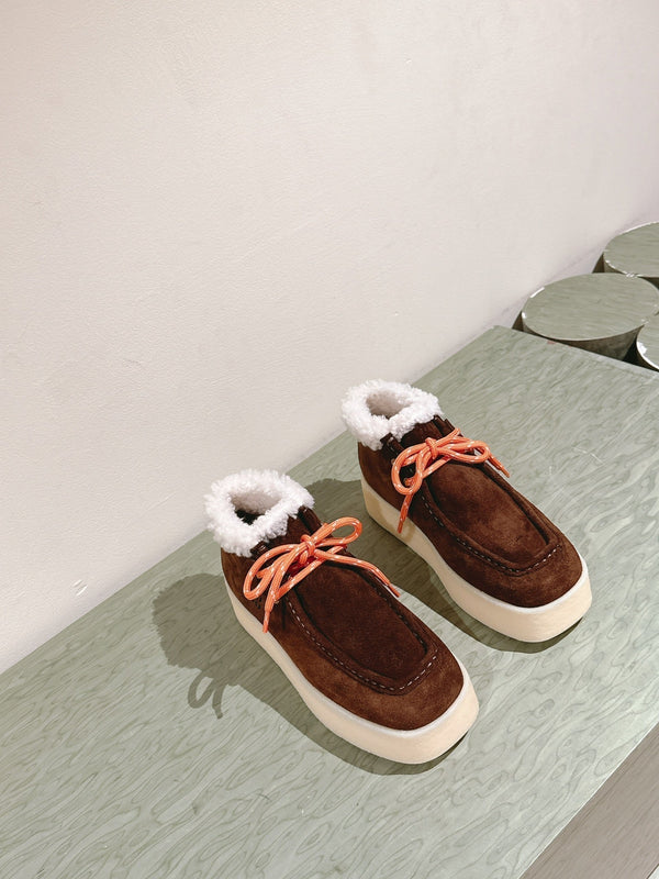 Miu Ankle Boots Caramel Fleece Lining Suede