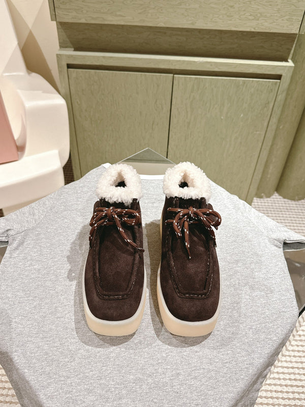 Miu Ankle Boots Brown Earth Fleece Lining Suede