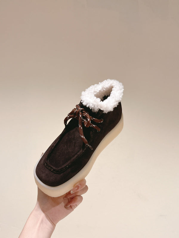 Miu Ankle Boots Brown Earth Fleece Lining Suede