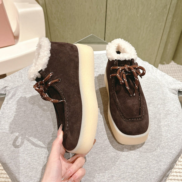 Miu Ankle Boots Brown Earth Fleece Lining Suede