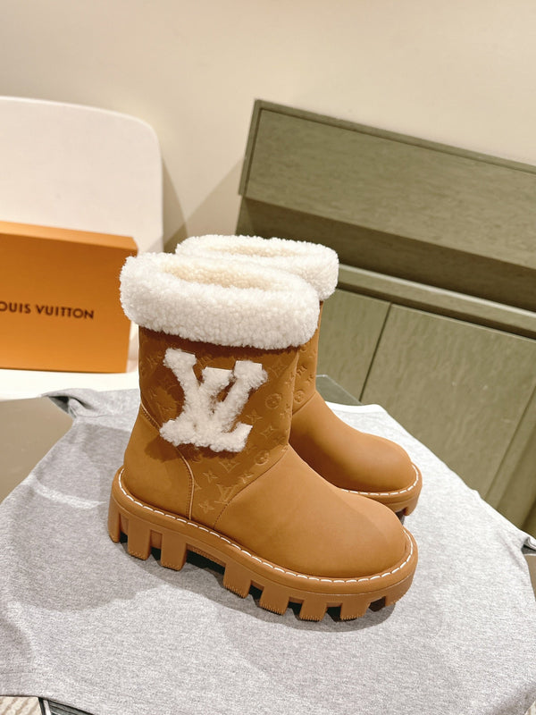 STIVALETTI IN VITELLO GOFFRATO BRONZO E SHEARLING BIANCO