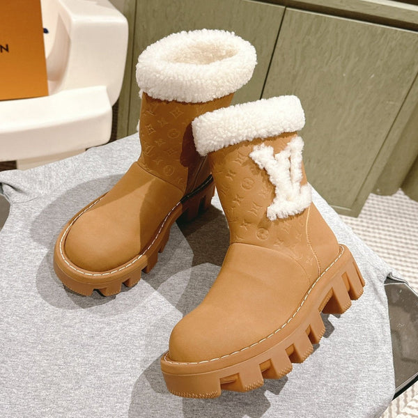 STIVALETTI IN VITELLO GOFFRATO BRONZO E SHEARLING BIANCO