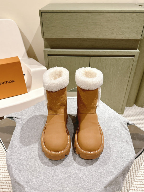 STIVALETTI IN VITELLO GOFFRATO BRONZO E SHEARLING BIANCO