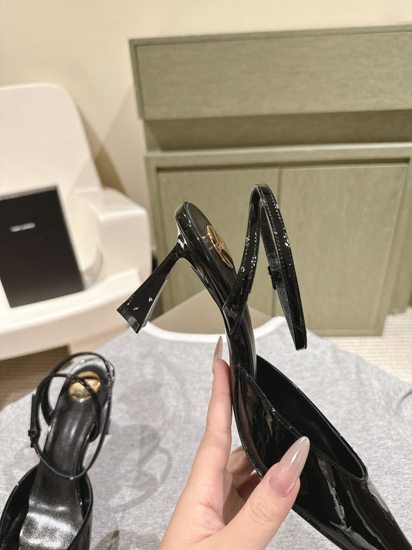 AIMÉE HIGH 8 CM SLINGBACK PUMPS IN BLACK PATENT CALFSKIN