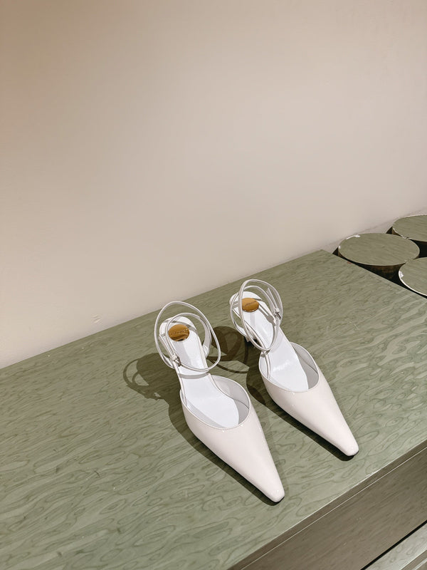 DÉCOLLETÉ AIMÉE HIGH 8 CM SLINGBACK IN PELLE DI VITELLO VERNICIATA BIANCA