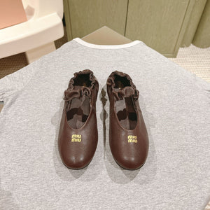 Miu Ruches Ballet Flat Brown Lambskin 445667