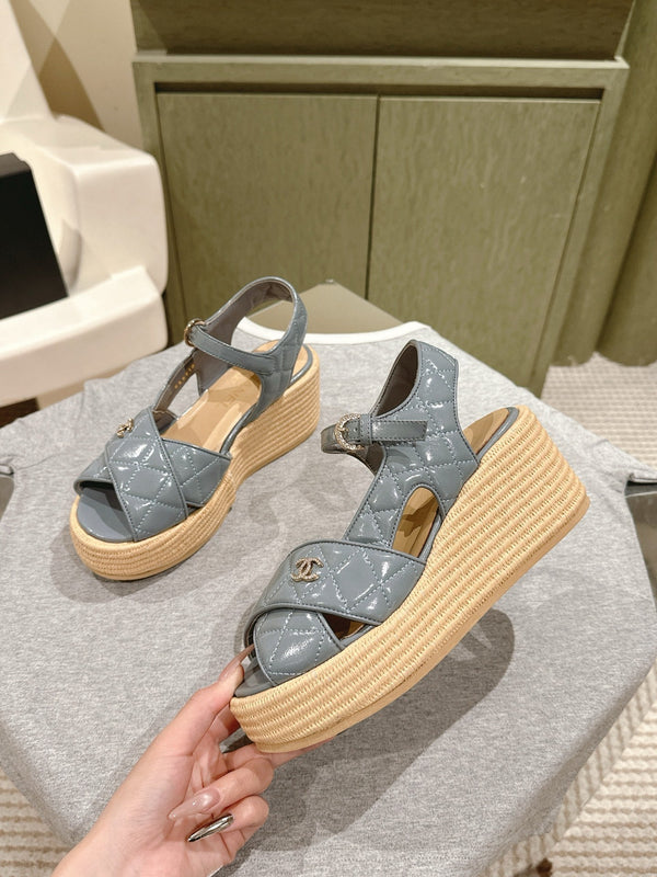 CC 25ss Espadrille Sandals 85mm Slate Blue Quited Sheepskin 462241