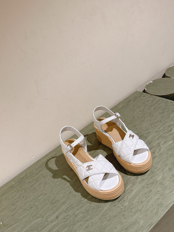 CC 25ss Espadrille Sandals 85mm White Quited Sheepskin 462243