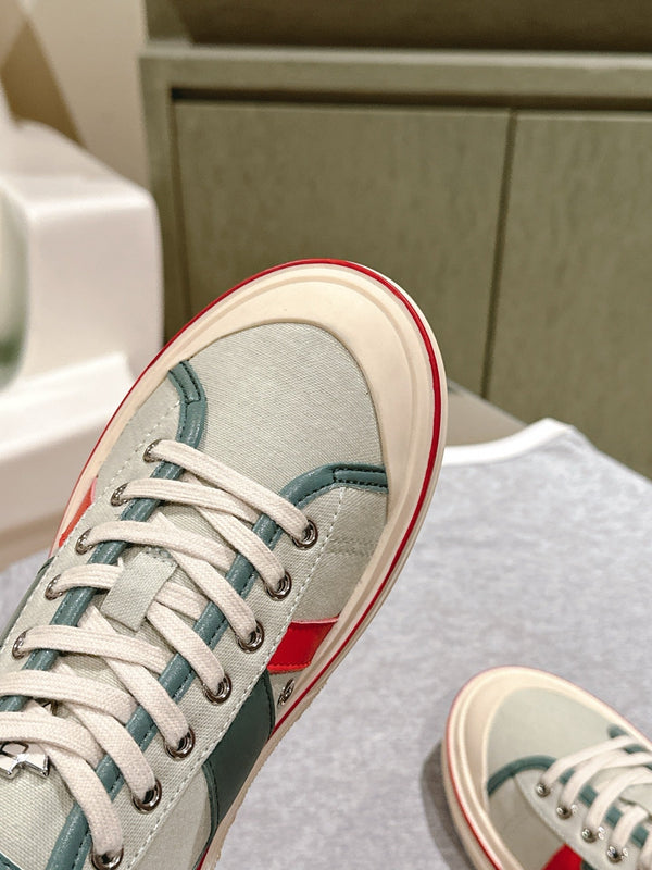 BV Eliot Sneaker Gray/Muted Teal Yellow Cotton Calfskin 446193