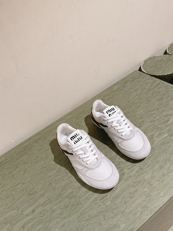 Miu Gymnasium Sneakers Brown White Technical Fabric & Suede 445725
