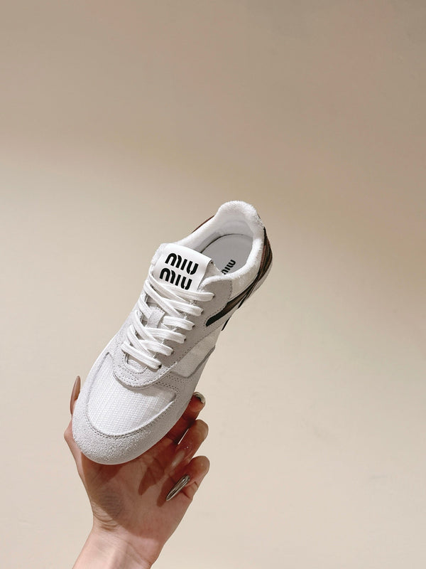 Miu Gymnasium Sneakers Brown White Technical Fabric & Suede 445725
