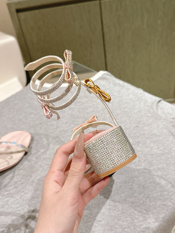 RC 25 Snake-Shaped Add Bow High Heeled Pink Silk Rhinestones 268070