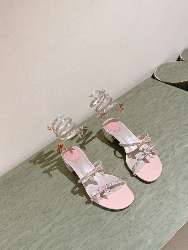 RC 25 Snake-Shaped Add Bow High Heeled Pink Silk Rhinestones 268070