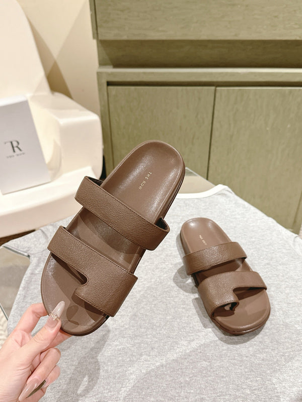 The Row Hugh Slides Brown Cowhide Rubber 451283