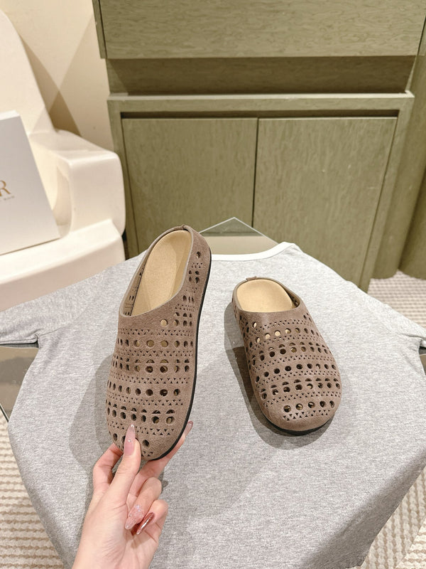 The Row 25ss Perforated Mule 20mm Taupe Suede 451270