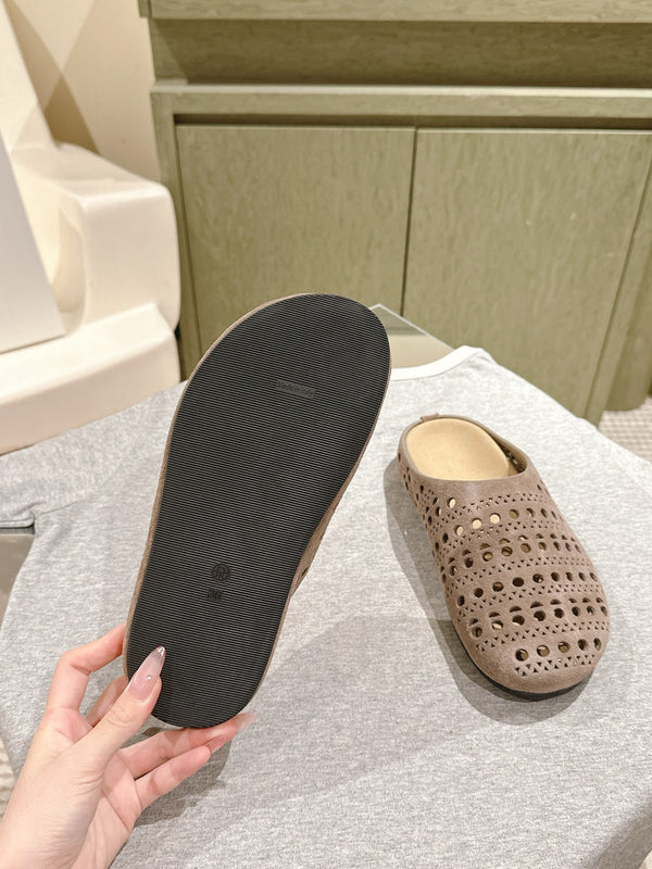 The Row 25ss Perforated Mule 20mm Taupe Suede 451270