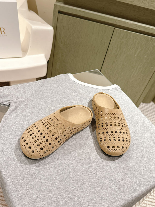 The Row 25ss Perforated Mule 20mm Beige Suede 451272