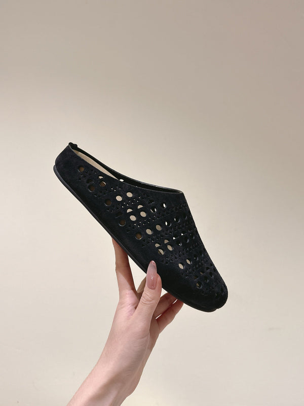 The Row 25ss Perforated Mule 20mm Black Suede 451273
