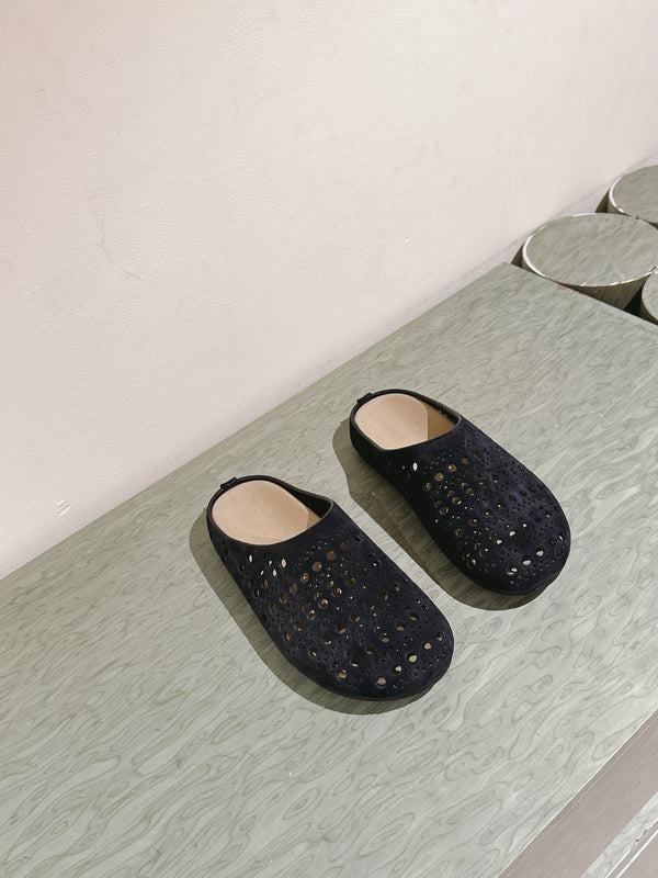 The Row 25ss Perforated Mule 20mm Black Suede 451273