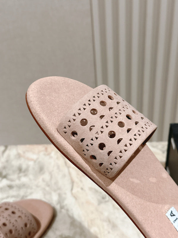 Alaia 2025 Hollow Slippers Pink Leather 293652