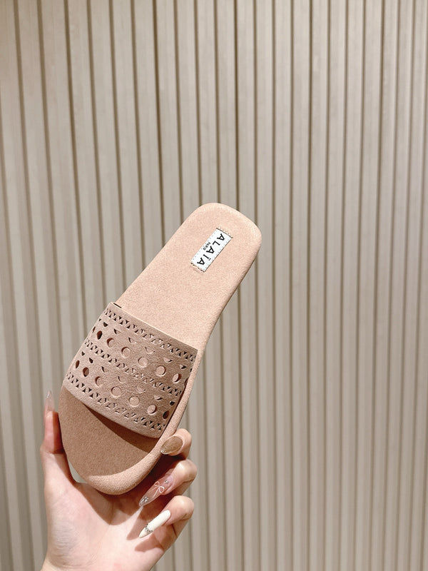 Alaia 2025 Hollow Slippers Pink Leather 293652