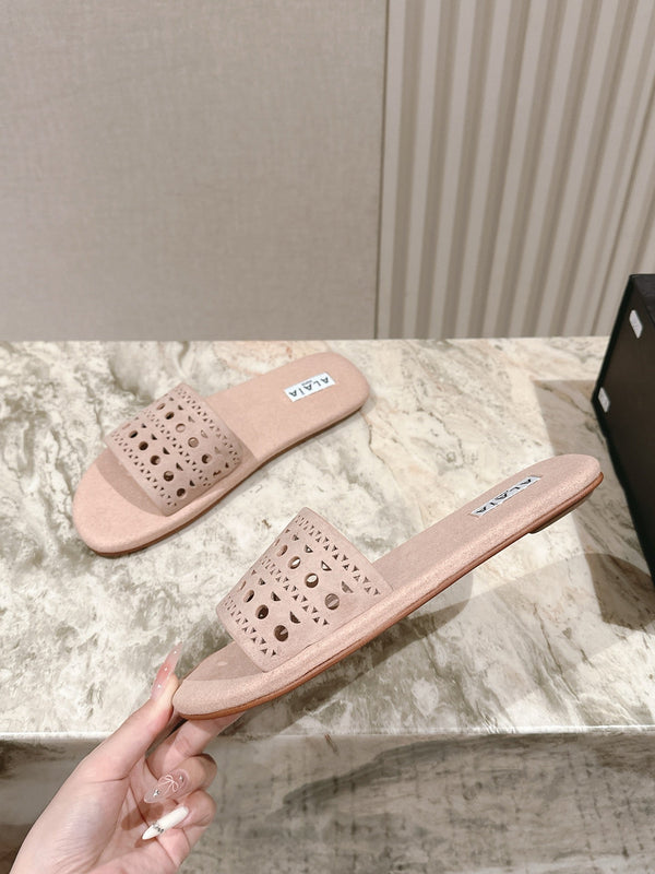 Alaia 2025 Hollow Slippers Pink Leather 293652