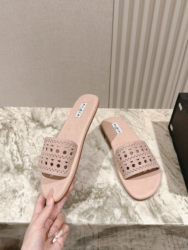 Alaia 2025 Hollow Slippers Pink Leather 293652