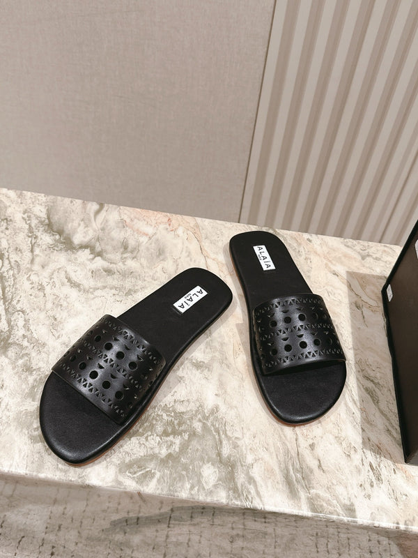 Alaia 2025 Hollow Slippers Black Leather 293653