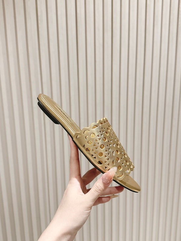 Alaia 2025 Vienne Slippers Gold Lambskin 293657