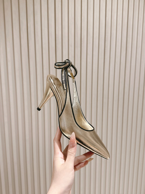 Miu Mordoré Pointed Toe Slingback Pumps 85mm Light Gold Cowhide Sheepskin 445789