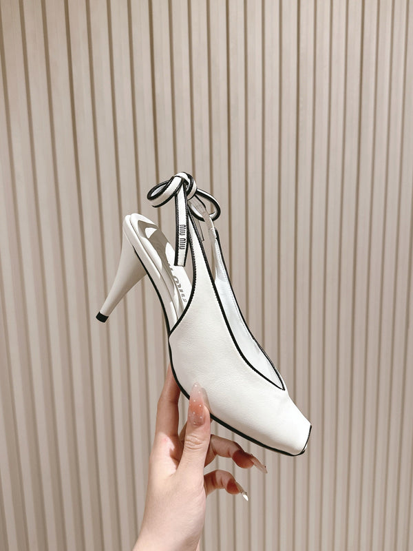 Miu Mordoré Slingback Pumps 85mm White Cowhide Sheepskin 445791