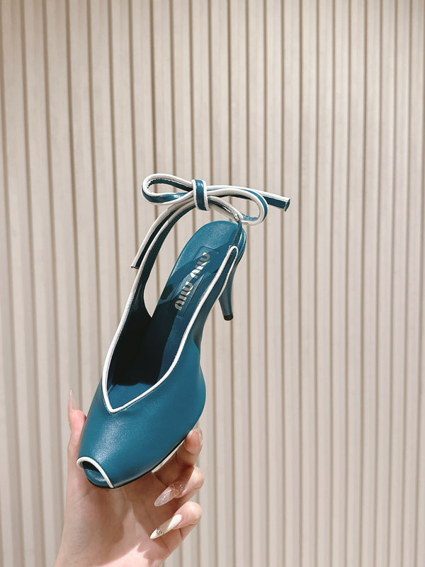 Miu Mordoré Slingback Pumps 85mm Blue-teal.Cowhide Sheepskin 445792