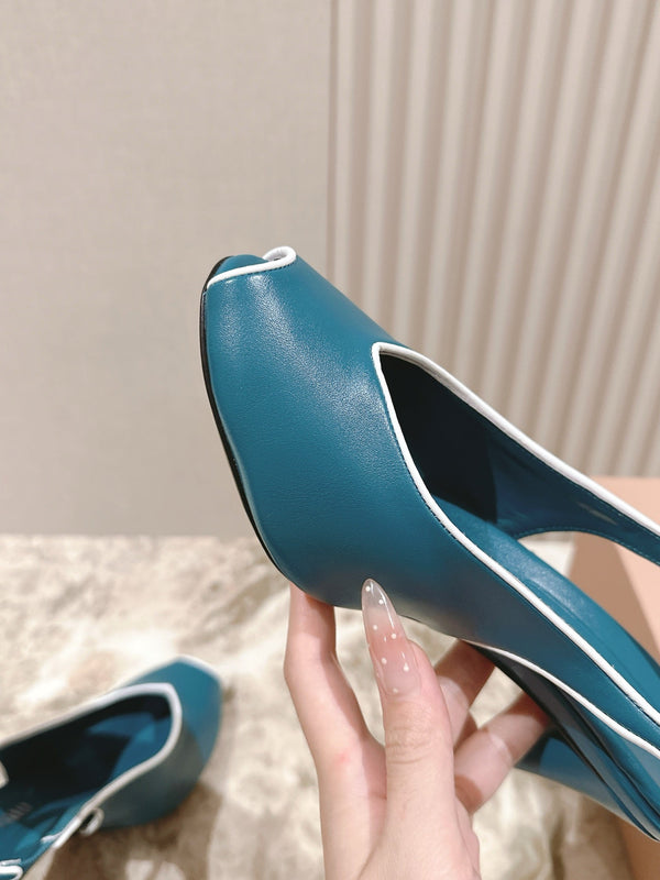 Miu Mordoré Slingback Pumps 85mm Blue-teal.Cowhide Sheepskin 445792