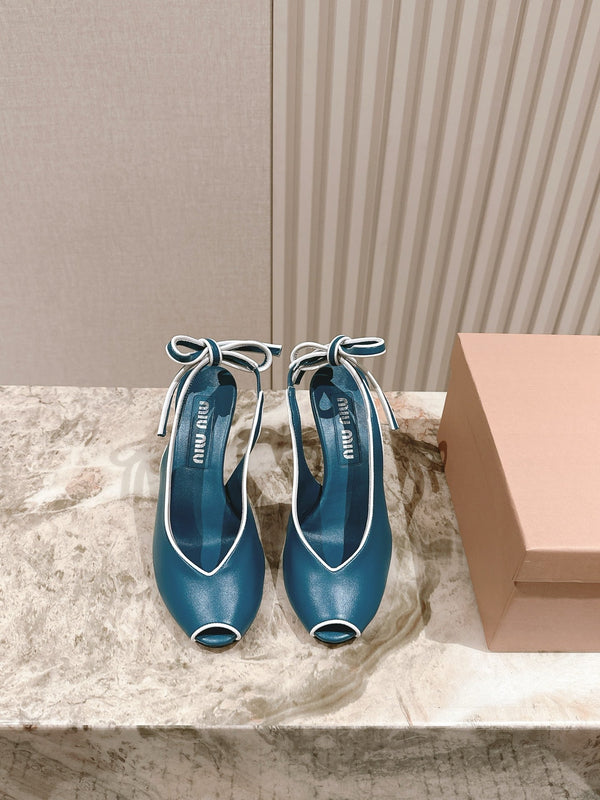 Miu Mordoré Slingback Pumps 85mm Blue-teal.Cowhide Sheepskin 445792